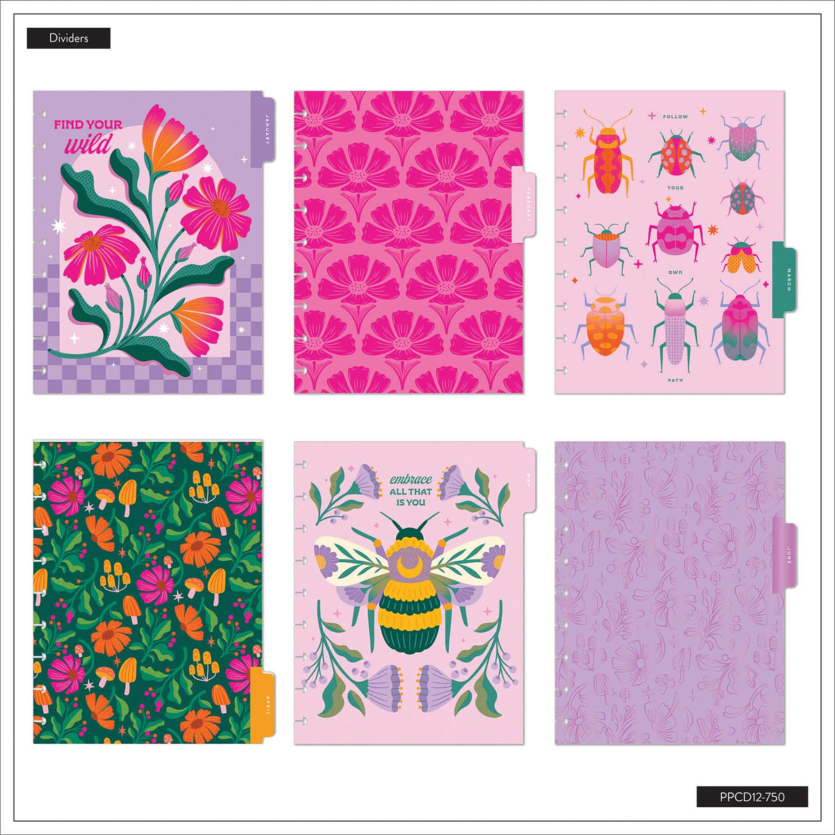 Happy Planner Hive & Bloom Classic Vertical Planner 2027: Colourful floral and insect dividers