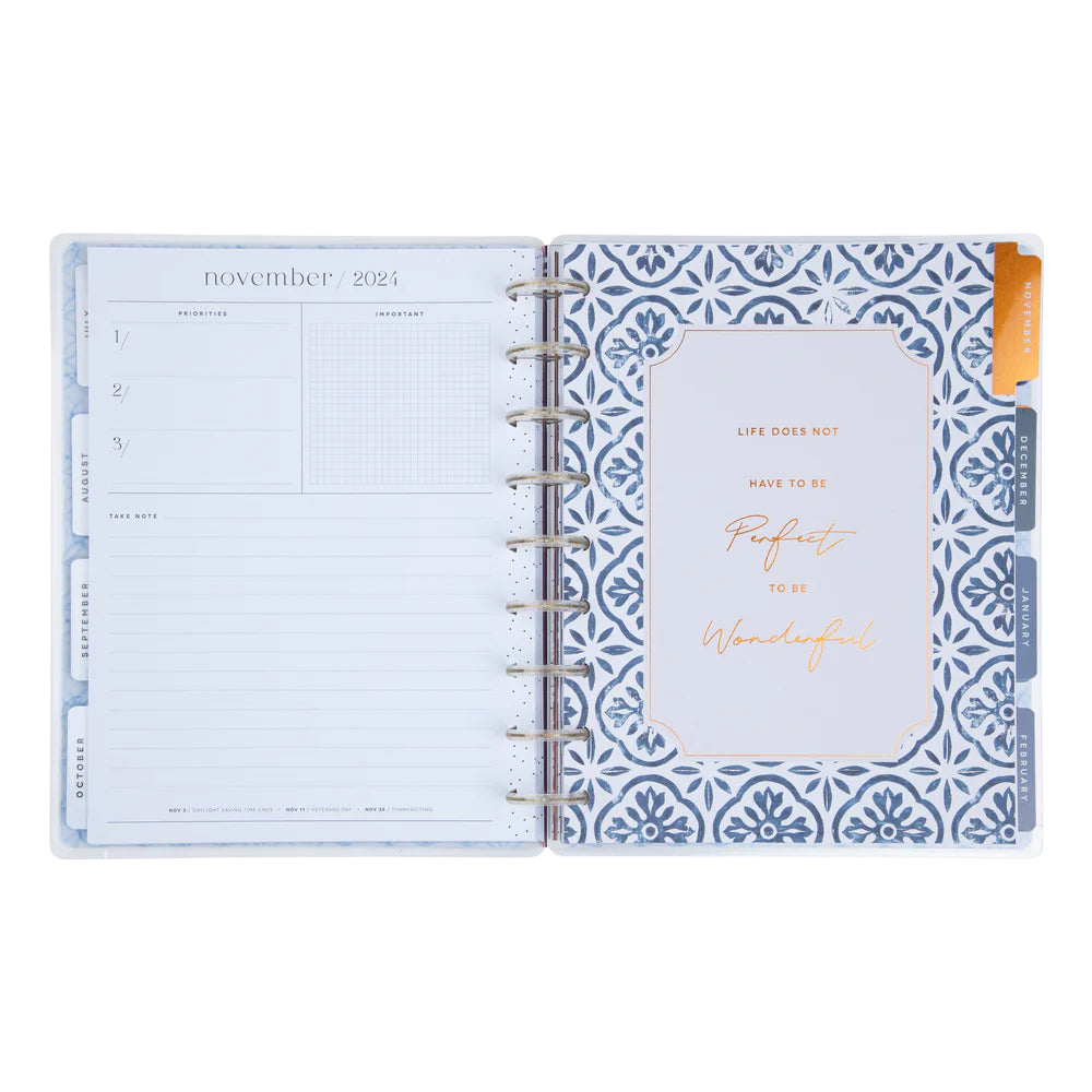 Happy Planner Shibori Flowers Classic | Lined Vertical Hourly 18-Months Dated Jul 2024 Dec 2025