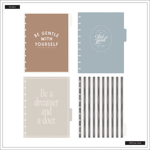 Happy Planner Haven & Heart Classic daily undated planner - four neutral dividers with quotes and stripes