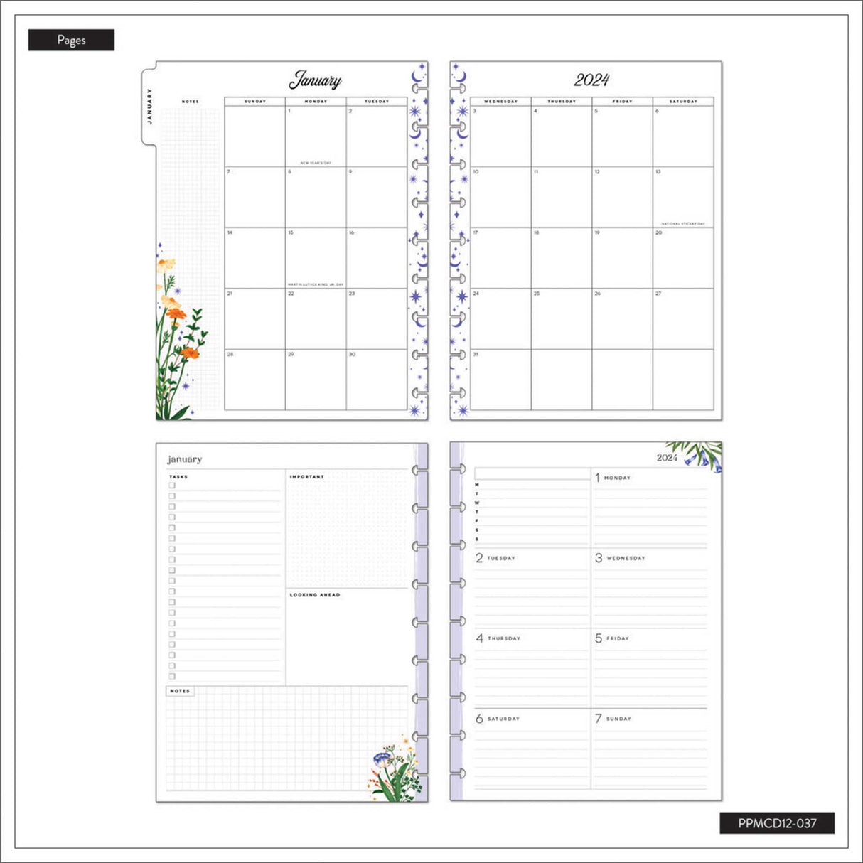 Happy Planner Deluxe CLASSIC Grounded Magic - Dashboard 12-Months Dated Jan - Dec 2024
