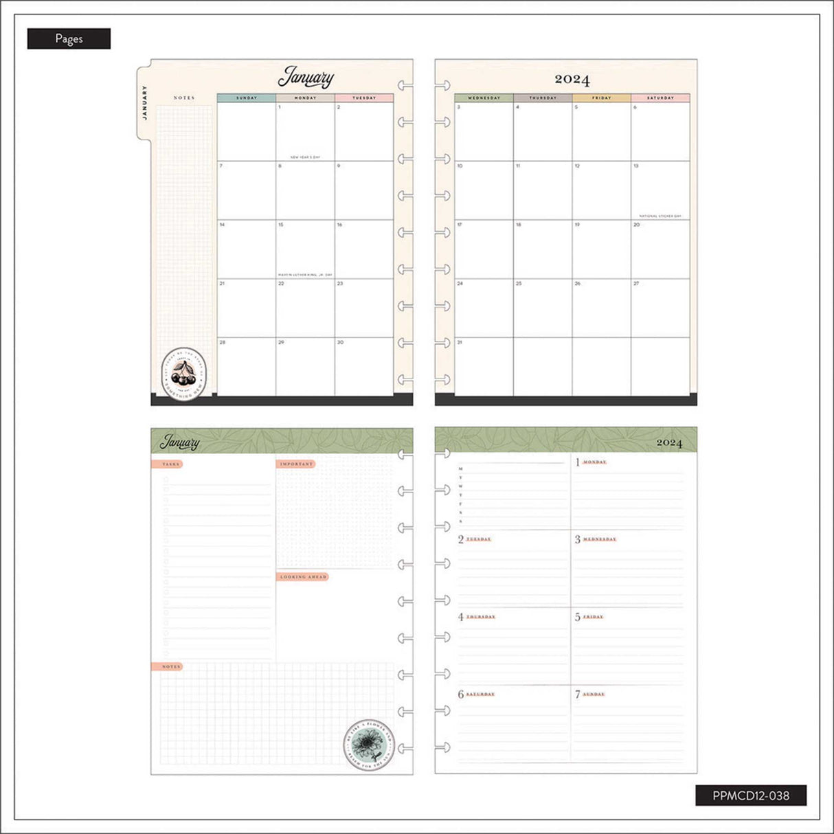 Happy Planner Deluxe CLASSIC Modern Farmhouse - Dashboard 12-Months Dated Jan - Dec 2024
