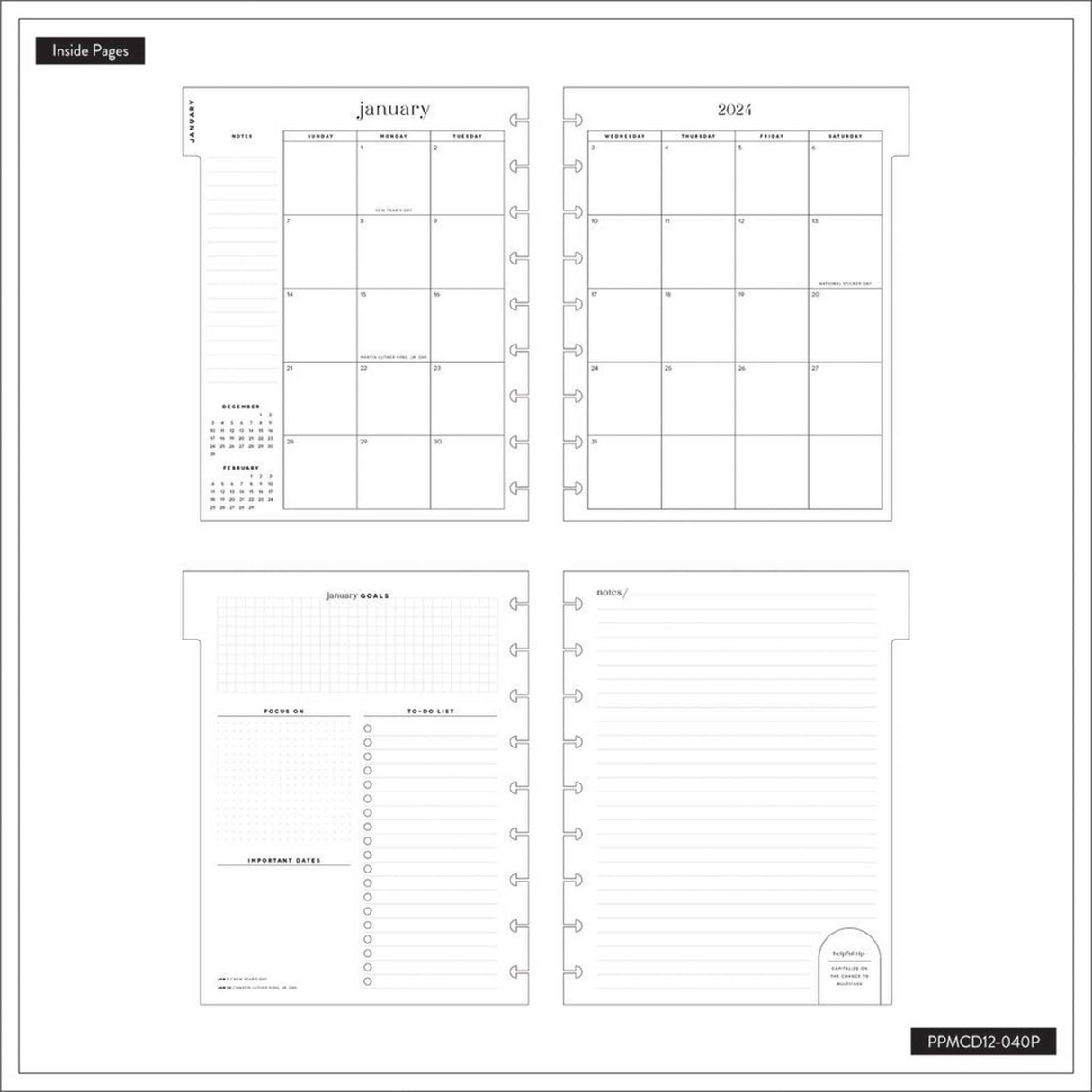 Happy Planner Deluxe CLASSIC Primrose Work + Life - Vertical Hourly 12-Months Dated Jan - Dec 2024