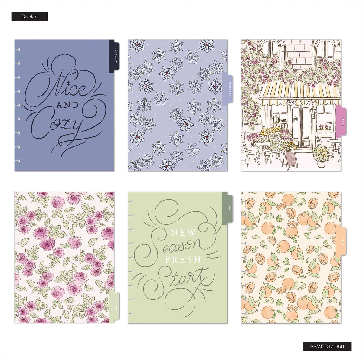 Happy Planner Deluxe Seasonal Sidewalks six floral and seasonal decorative dividers