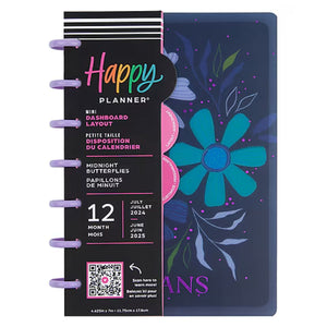 Happy Planner Midnight Butterflies Mini | Dashboard 12-Months Dated Jul 2024 Jun 2025