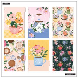 Petal Press Mini planner floral dividers with coffee cups, teapots and botanical patterns