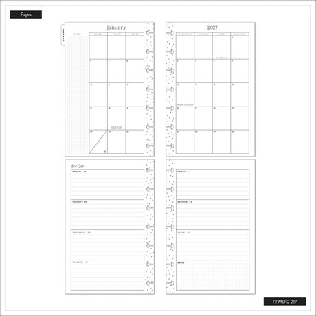 Happy Planner Petal Press January and 2027 calendars with lined notes pages