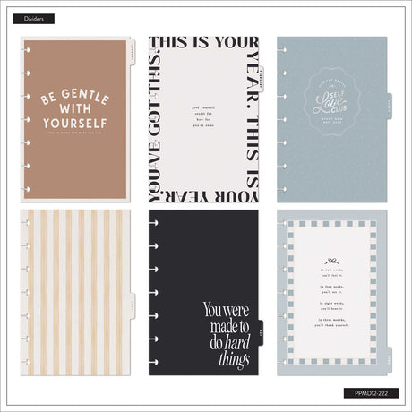 Haven and Heart Mini planner motivational dividers in neutral, blue and black designs