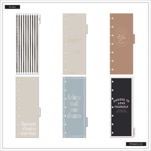 Haven and Heart Skinny Mini planner dividers with neutral tones and inspirational designs