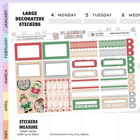 Collection of decorative stickers with various Christmas designs on a planner-style layout.
