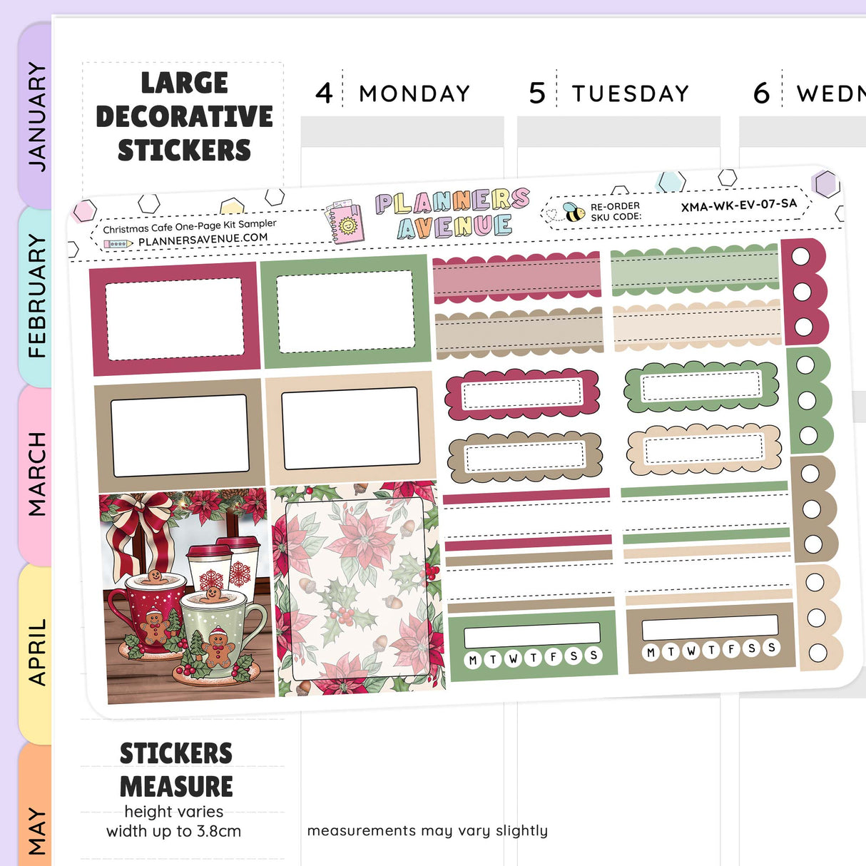Collection of large decorative stickers for planners with various designs on a white background.