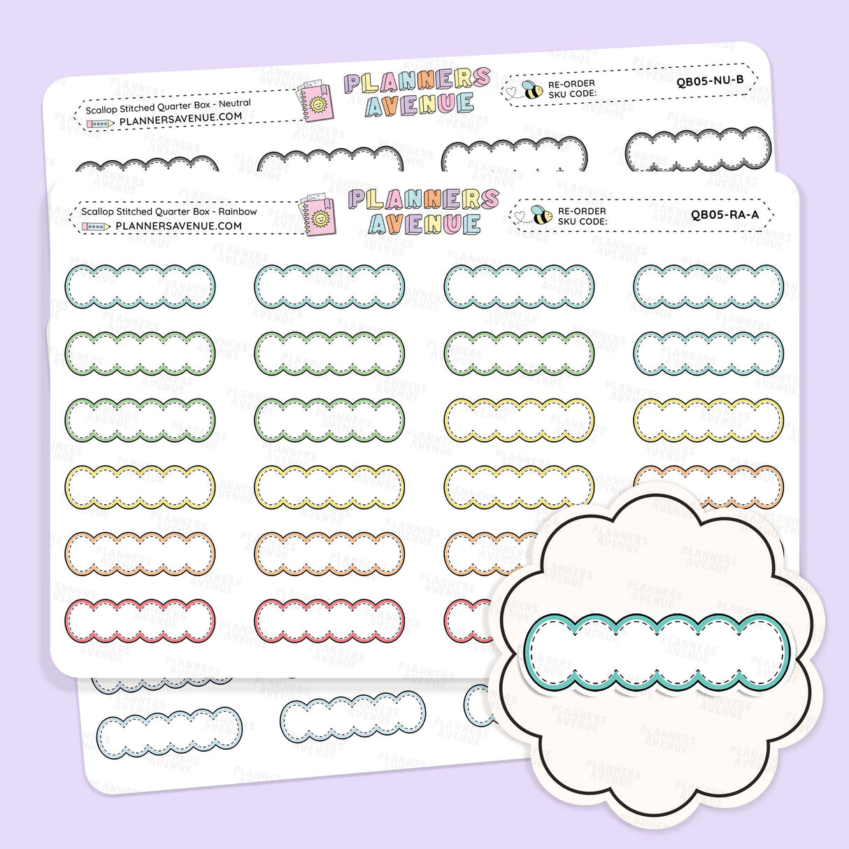 Scallop Stitched Quarter Box Planner Stickers