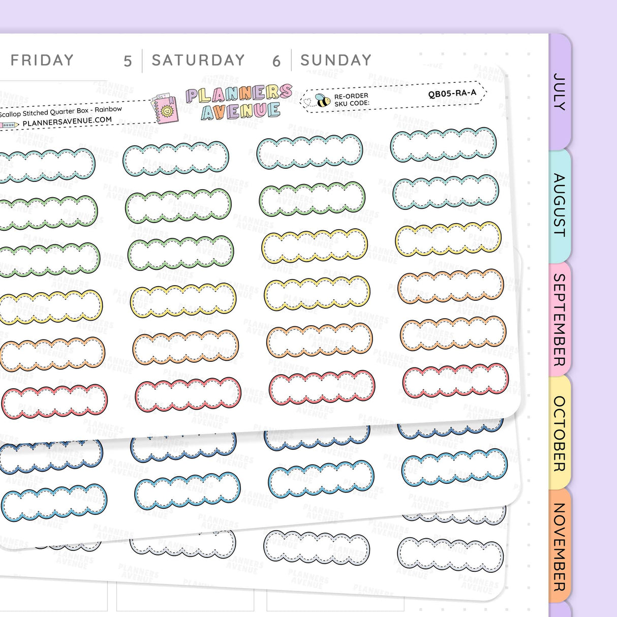Scallop Stitched Quarter Box Planner Stickers
