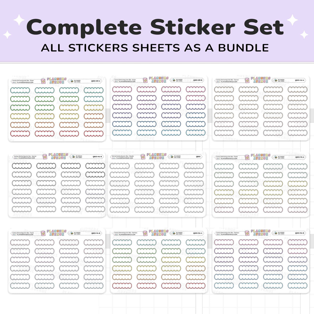 Scallop Stitched Quarter Box Planner Stickers