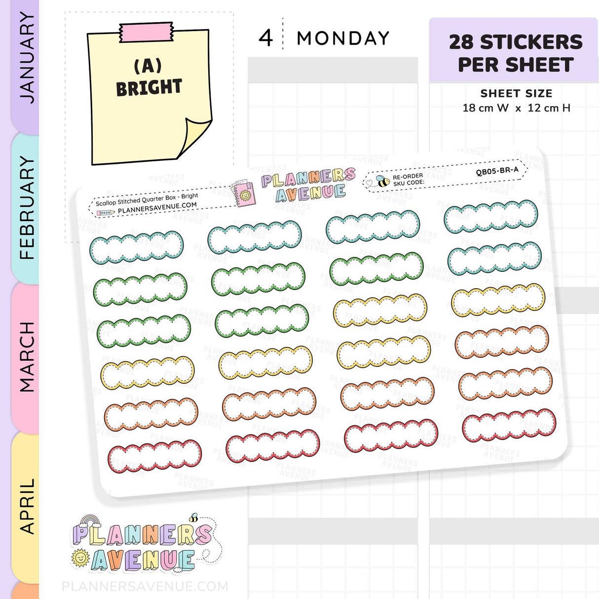 Scallop Stitched Quarter Box Planner Stickers