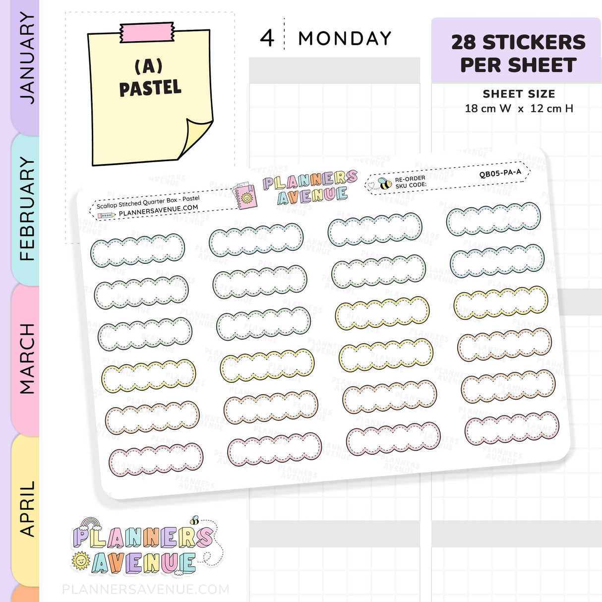 Scallop Stitched Quarter Box Planner Stickers
