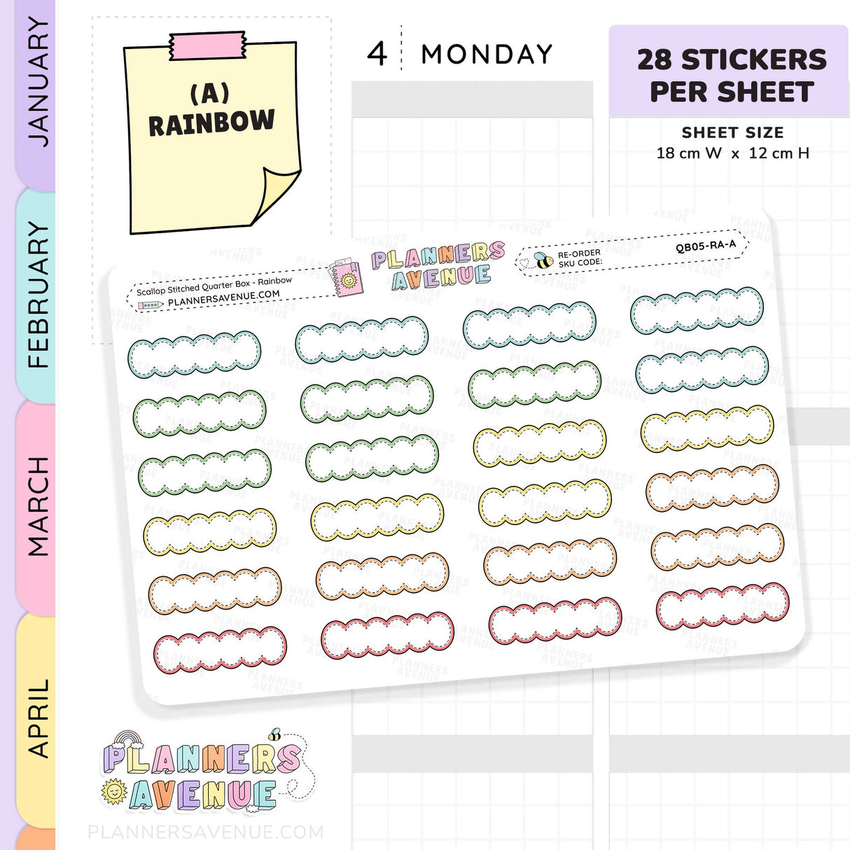 Scallop Stitched Quarter Box Planner Stickers