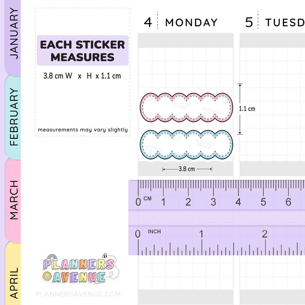 Scallop Stitched Quarter Box Planner Stickers