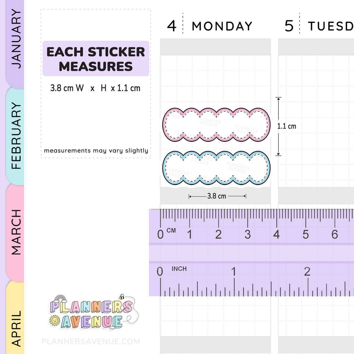 Scallop Stitched Quarter Box Planner Stickers