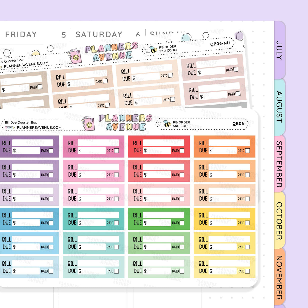 Bill Due Planner Stickers