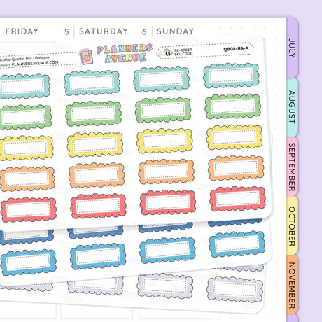 Colourful Scallop Quarter Box Planner Stickers