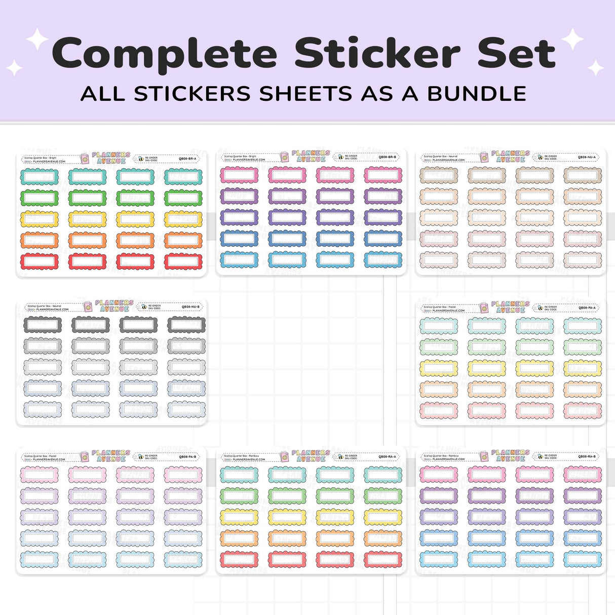 Scallop Quarter Box Planner Stickers