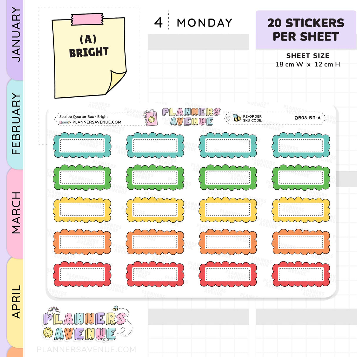 Scallop Quarter Box Planner Stickers