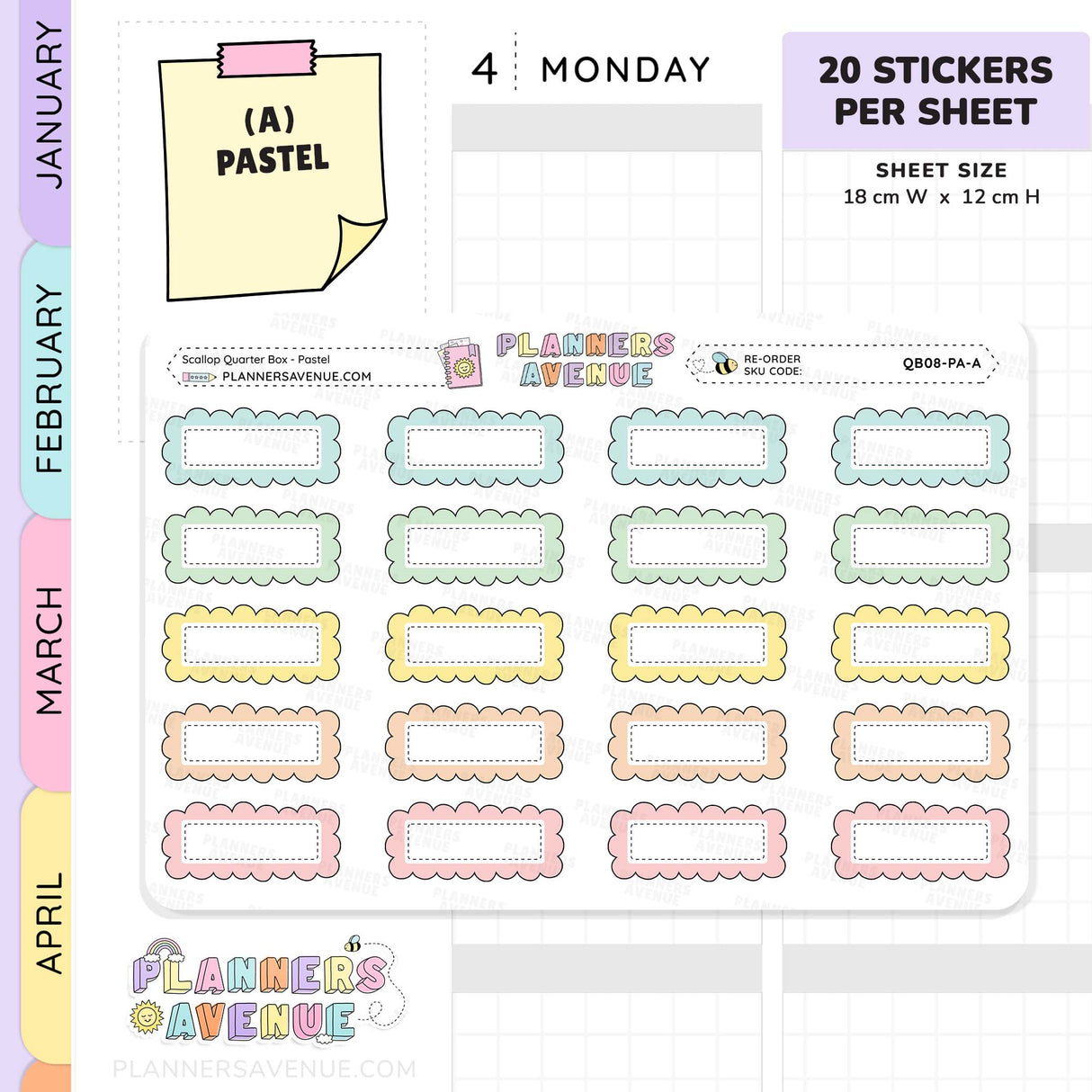 Scallop Quarter Box Planner Stickers
