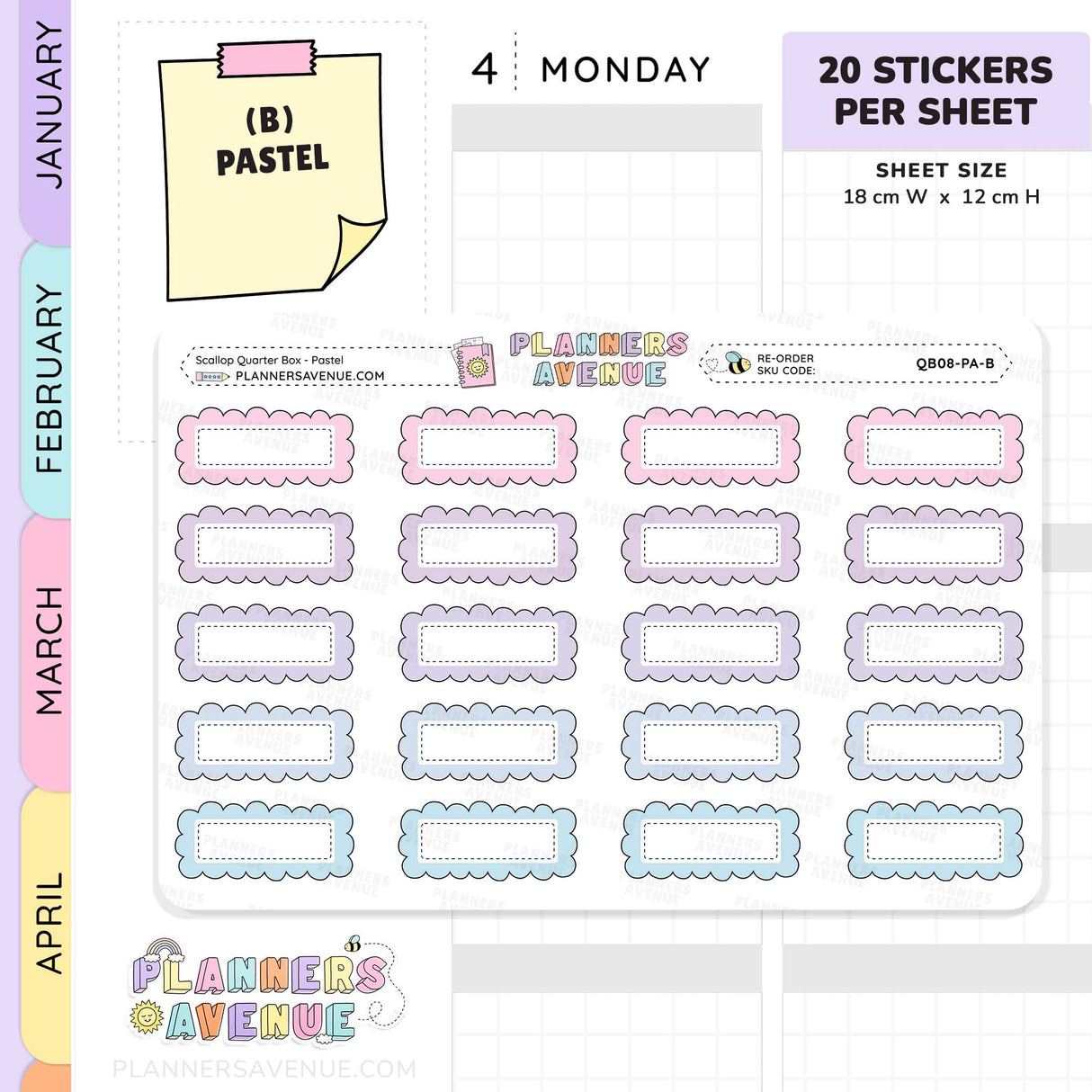 Scallop Quarter Box Planner Stickers