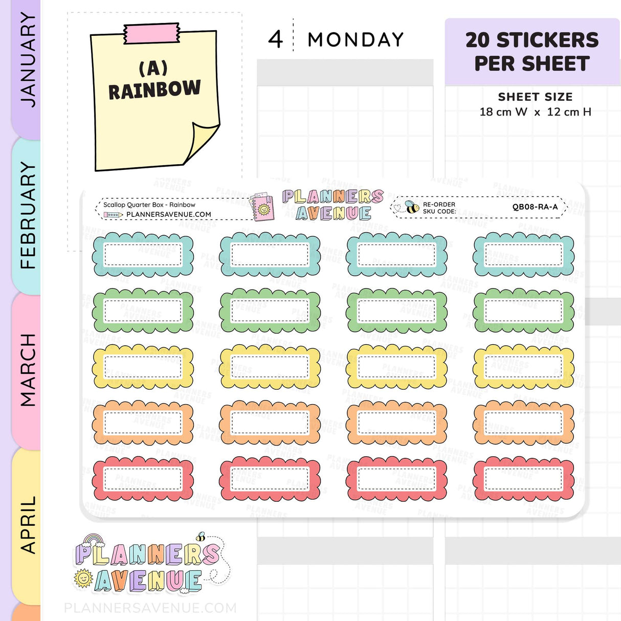 Scallop Quarter Box Planner Stickers