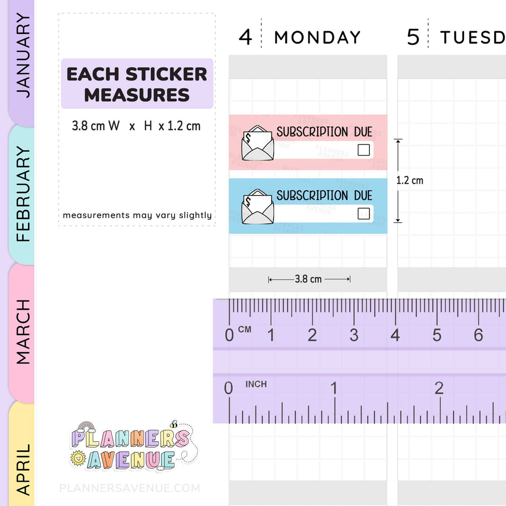 Subscription Due Planner Stickers