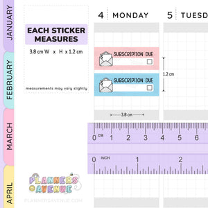 Subscription Due Planner Stickers