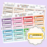 Subscription Due Planner Stickers