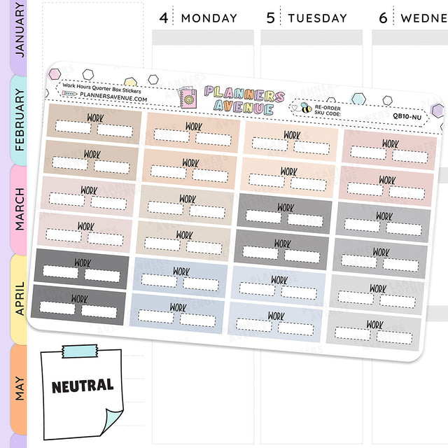 Work Hours Quarter Box Planner Stickers