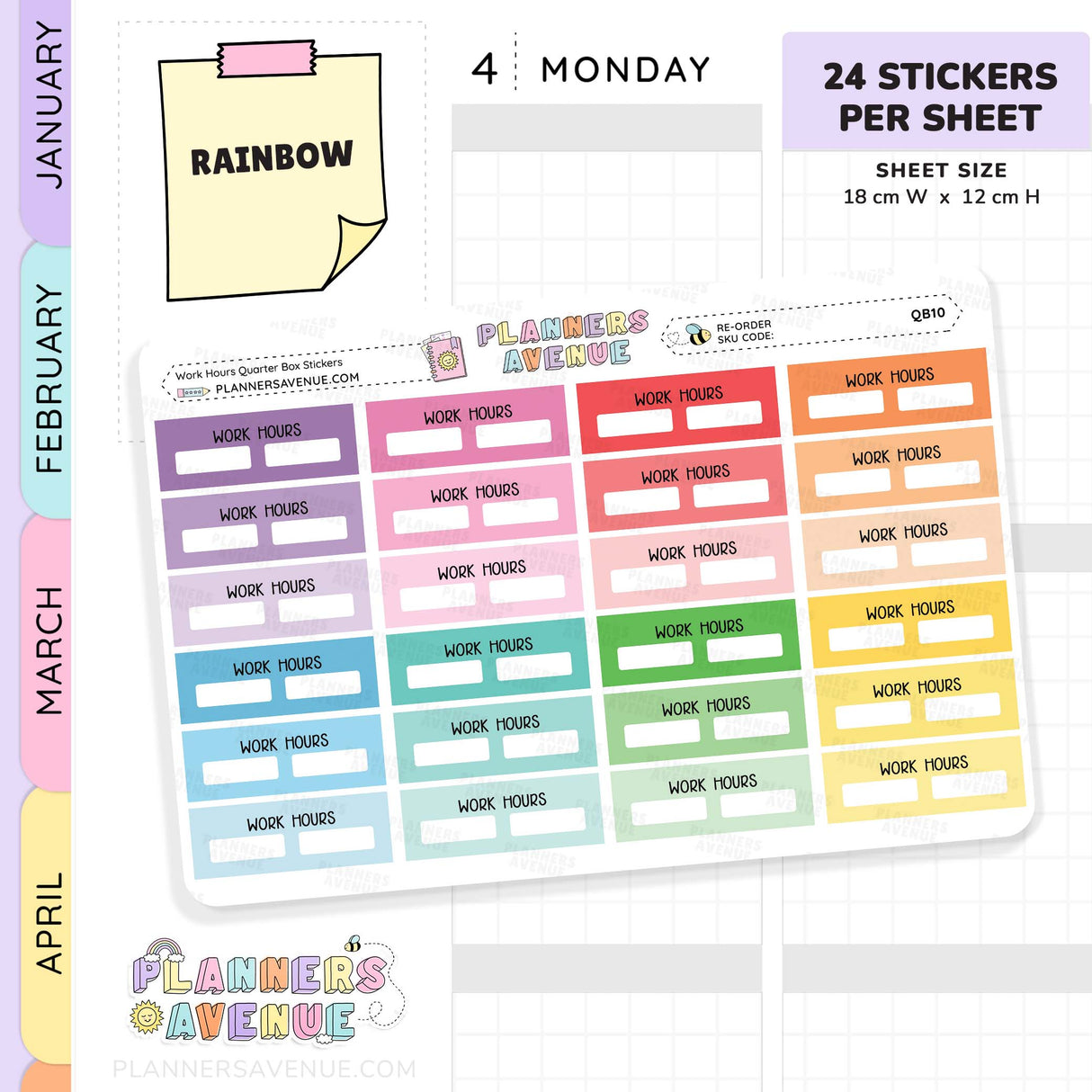 Work Hours Quarter Box Planner Stickers