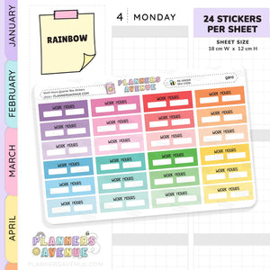 Work Hours Quarter Box Planner Stickers