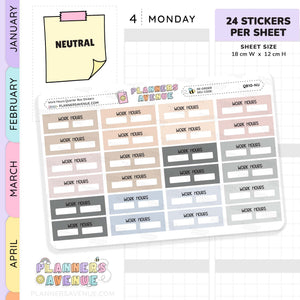 Work Hours Quarter Box Planner Stickers
