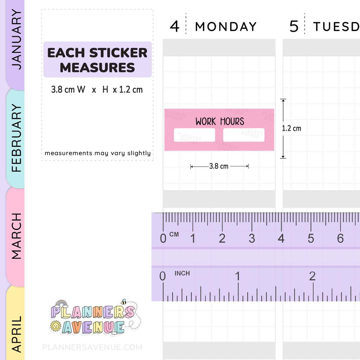 Work Hours Quarter Box Planner Stickers