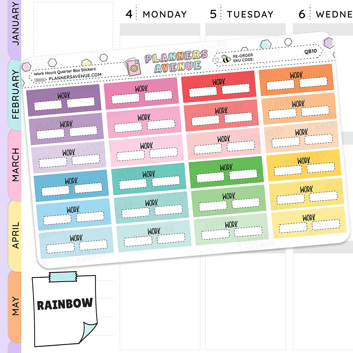 Work Hours Quarter Box Planner Stickers