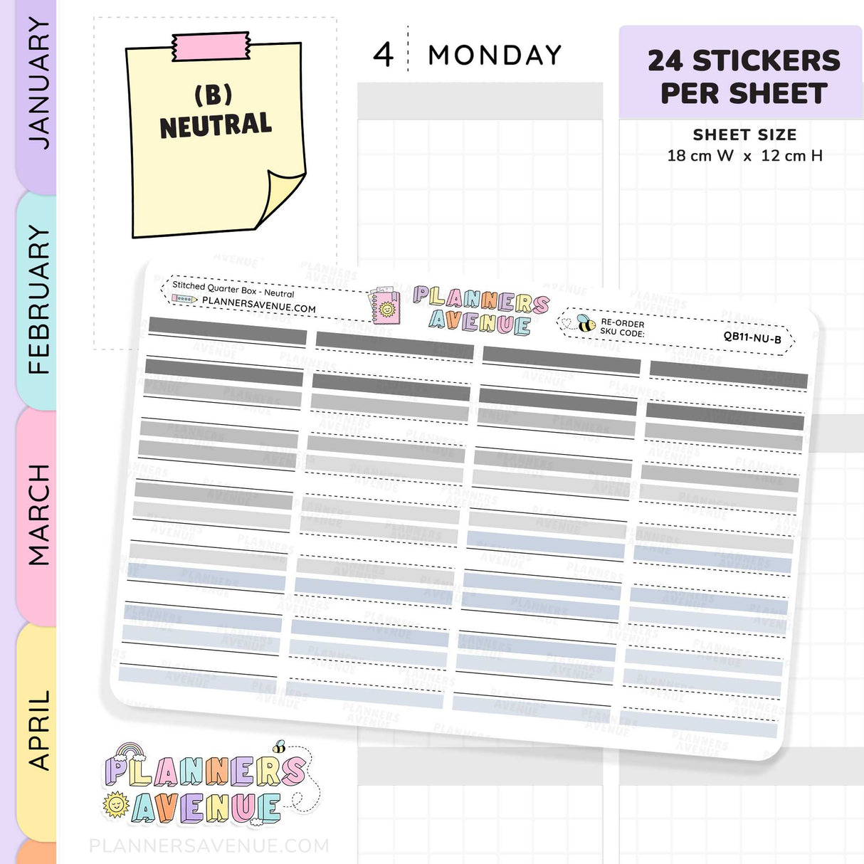 Stitched Quarter Box Planner Stickers