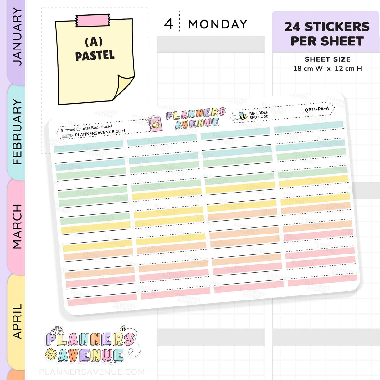 Stitched Quarter Box Planner Stickers