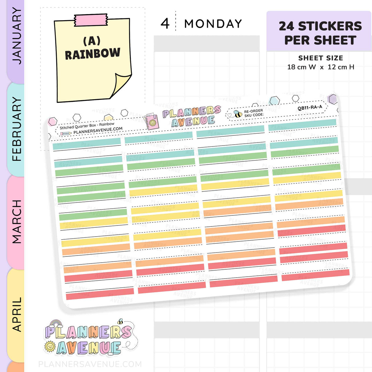 Stitched Quarter Box Planner Stickers