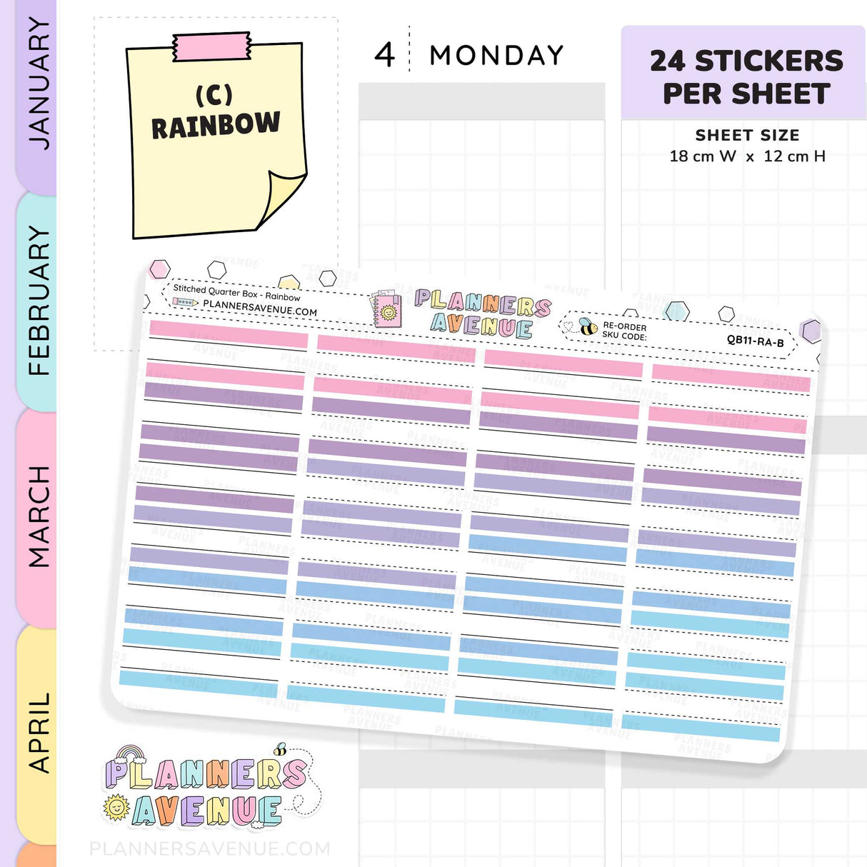 Stitched Quarter Box Planner Stickers