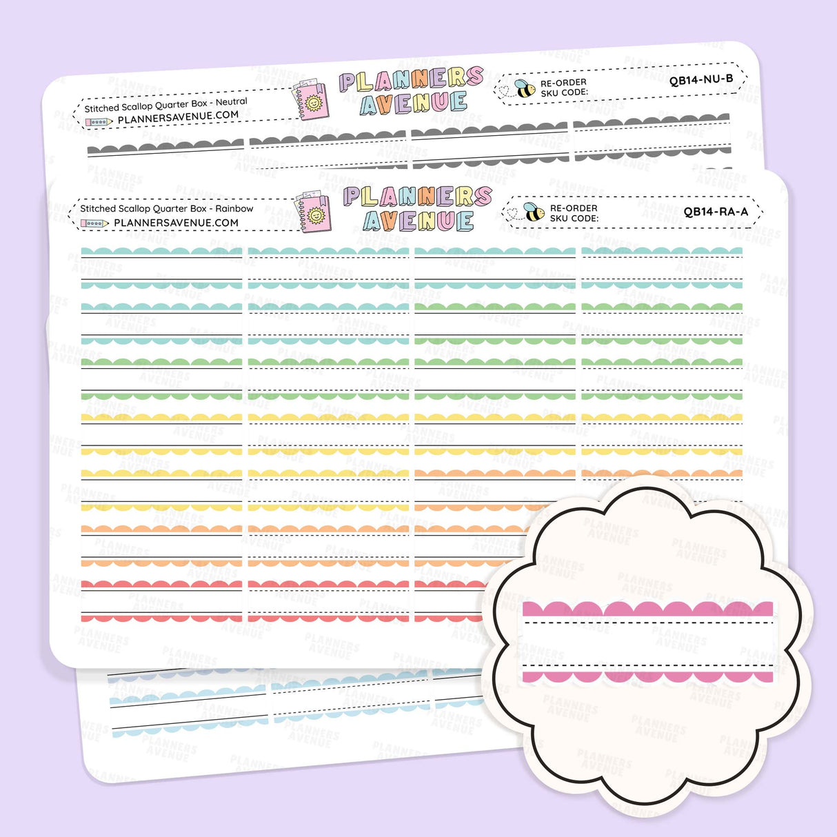 Stitched Scallop Quarter Box Planner Stickers