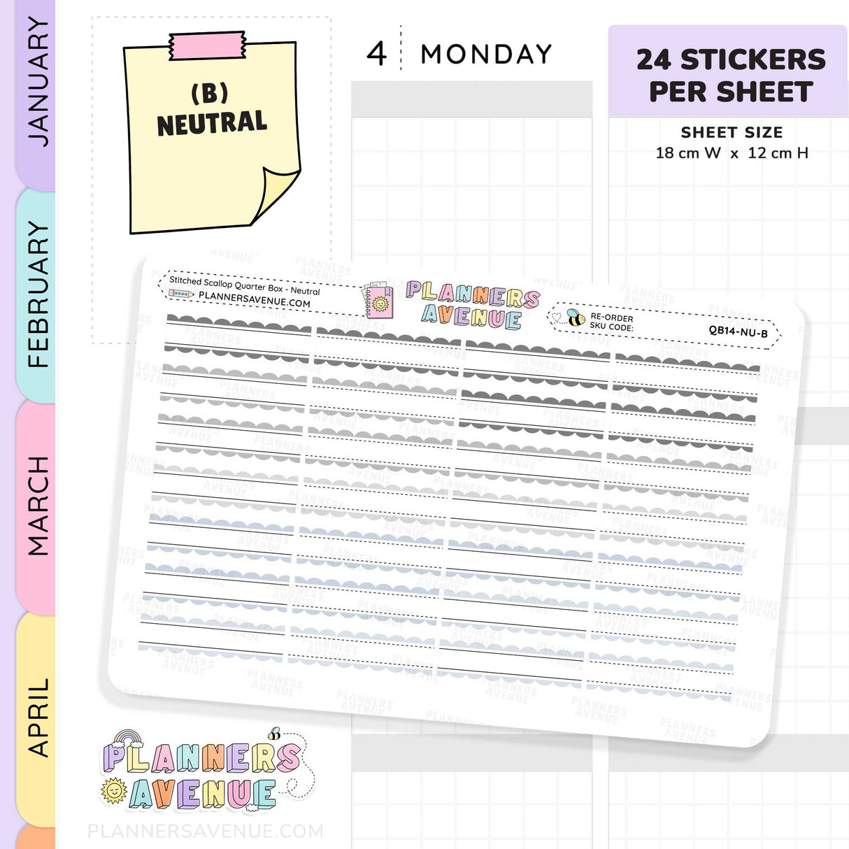 Stitched Scallop Quarter Box Planner Stickers