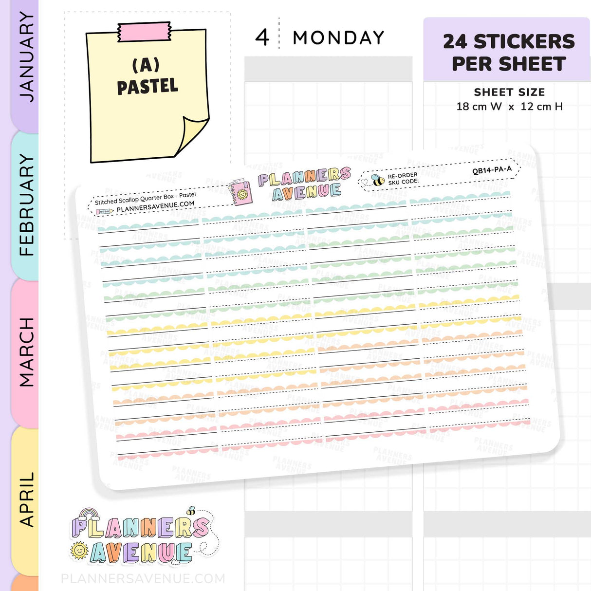 Stitched Scallop Quarter Box Planner Stickers