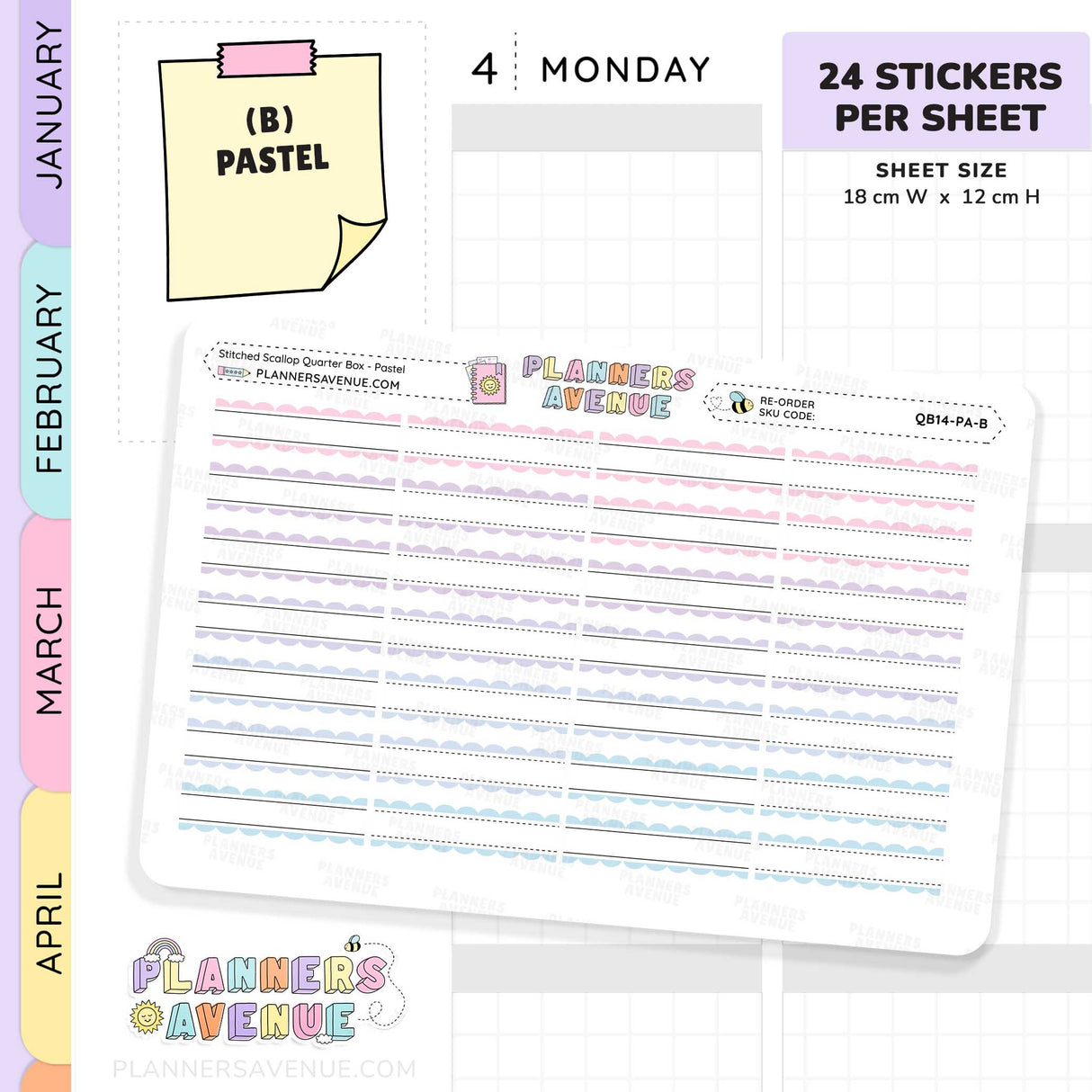 Stitched Scallop Quarter Box Planner Stickers