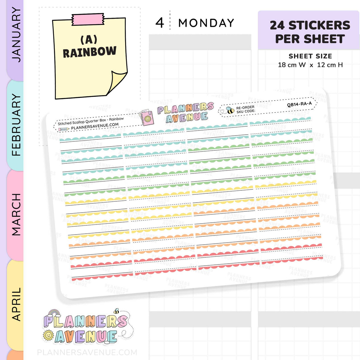 Stitched Scallop Quarter Box Planner Stickers