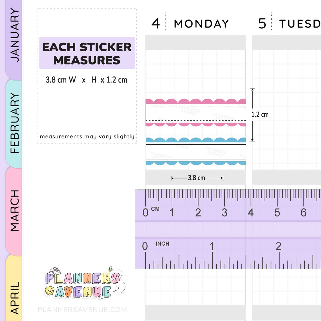 Stitched Scallop Quarter Box Planner Stickers