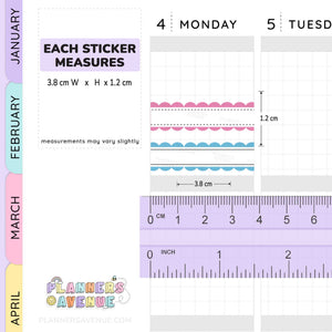 Stitched Scallop Quarter Box Planner Stickers