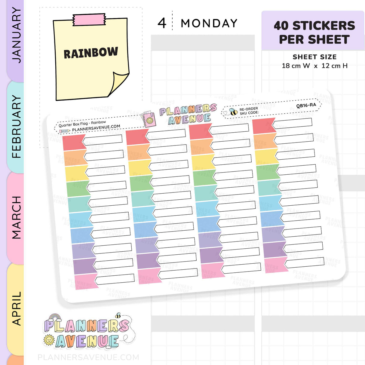 Quarter Box Flag Planner Stickers